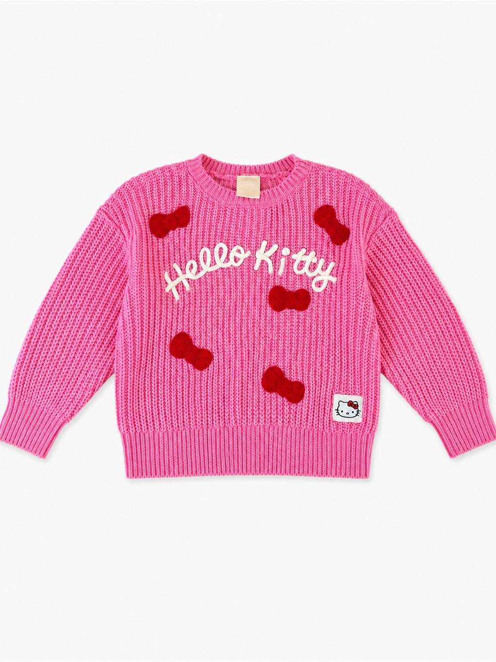 Hello Kitty Pink Knit Sweater Girls 4T Bow Applique Sanrio Kawaii Y2K